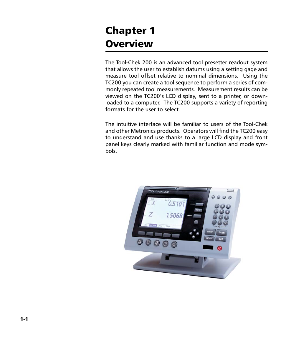 Overview, Lcd display, Overview -1 | Chapter 1 overview | HEIDENHAIN ND 1200T User Manual | Page 21 / 107