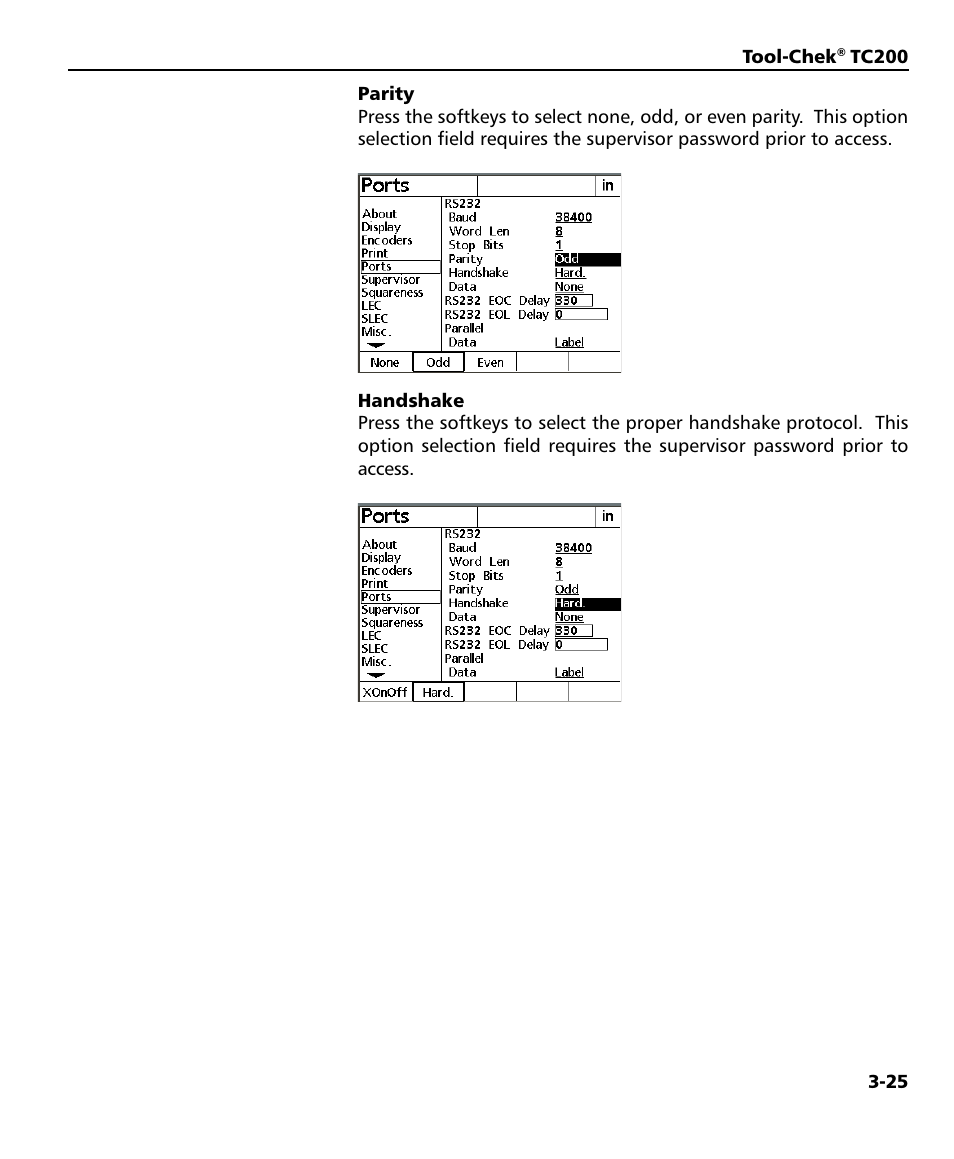 Parity 3-25, Handshake 3-25, Handshake | Parity | HEIDENHAIN ND 1200T User Manual | Page 77 / 107