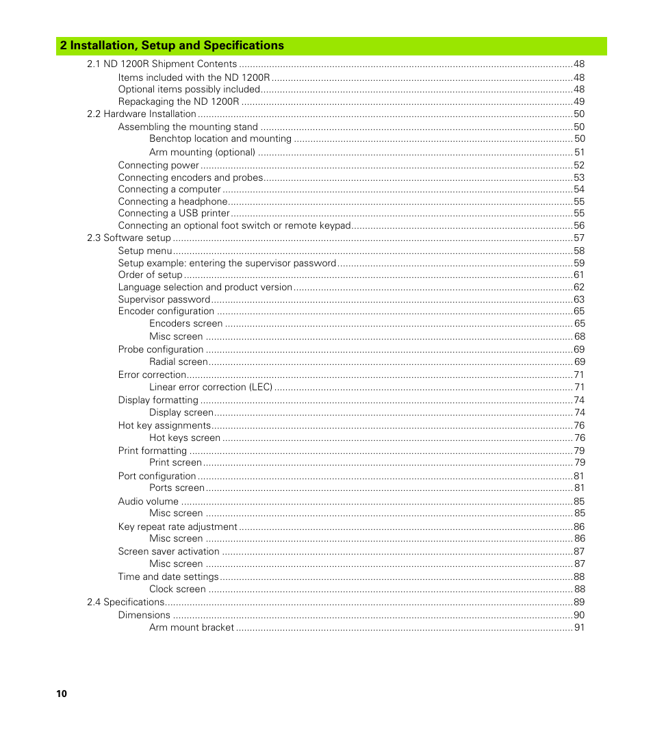 2 installation, setup and specifications | HEIDENHAIN ND 1200R User Manual | Page 10 / 98