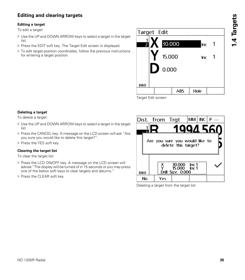Editing and clearing targets, 4 t a rg e ts | HEIDENHAIN ND 1200R User Manual | Page 35 / 98