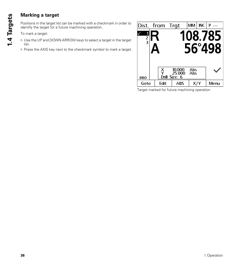 Marking a target, 4 t a rg e ts | HEIDENHAIN ND 1200R User Manual | Page 36 / 98