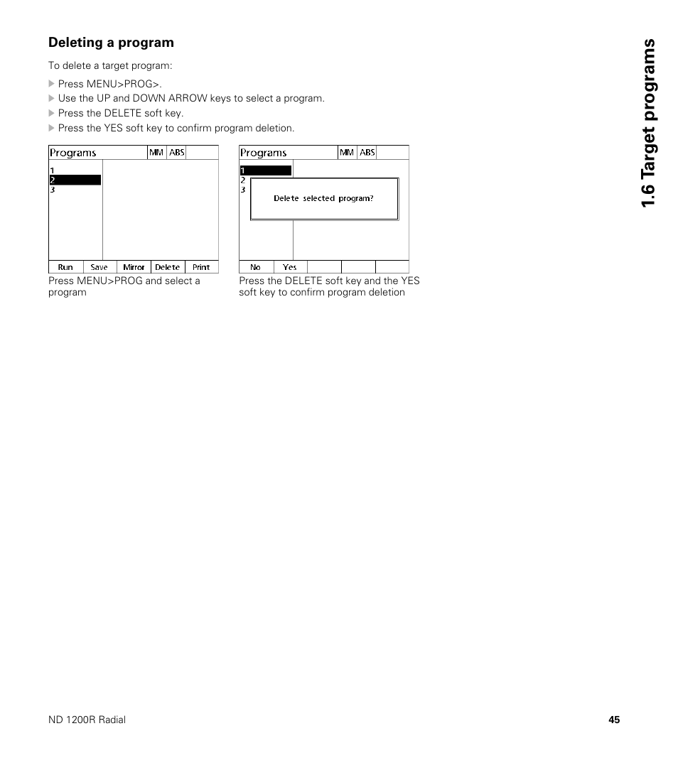 Deleting a program, 6 t a rg et pr ogr ams | HEIDENHAIN ND 1200R User Manual | Page 45 / 98