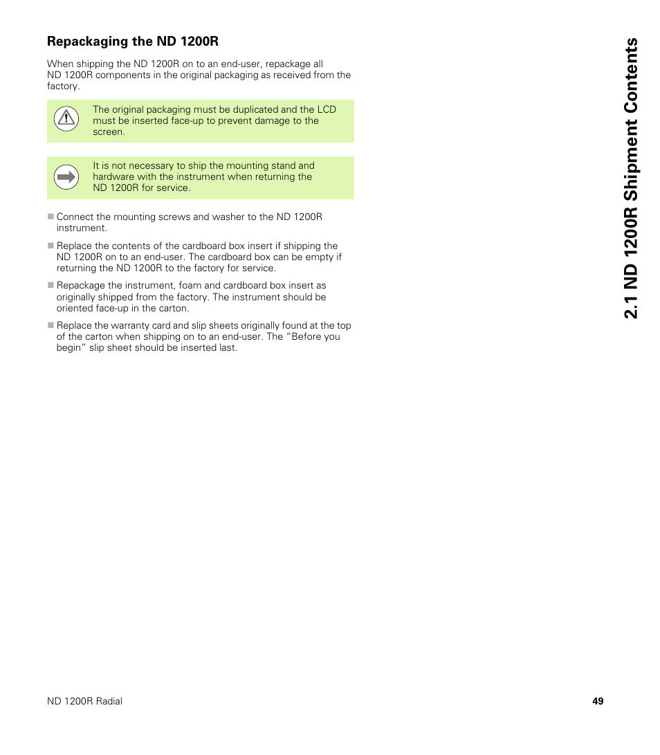 Repackaging the nd 1200r | HEIDENHAIN ND 1200R User Manual | Page 49 / 98