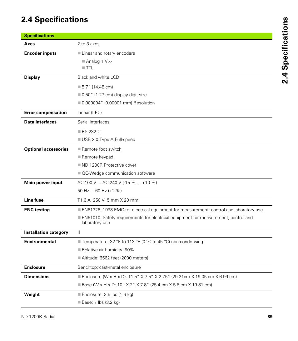 4 specifications | HEIDENHAIN ND 1200R User Manual | Page 89 / 98
