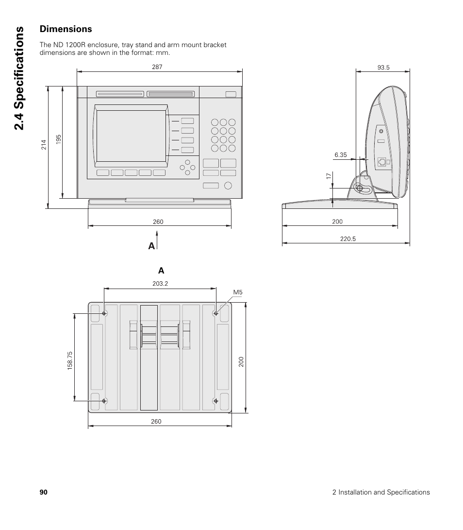 Dimensions, 4 specifications | HEIDENHAIN ND 1200R User Manual | Page 90 / 98