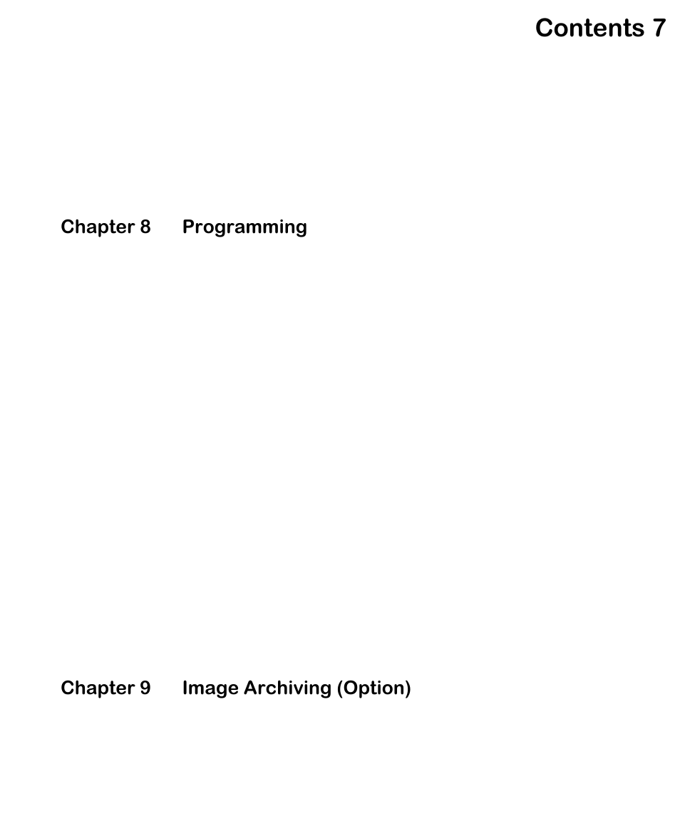 Contents 7, Chapter 8 programming, Chapter 9 image archiving (option) | HEIDENHAIN ND 1300 VED and Crosshair Systems User Manual | Page 13 / 331