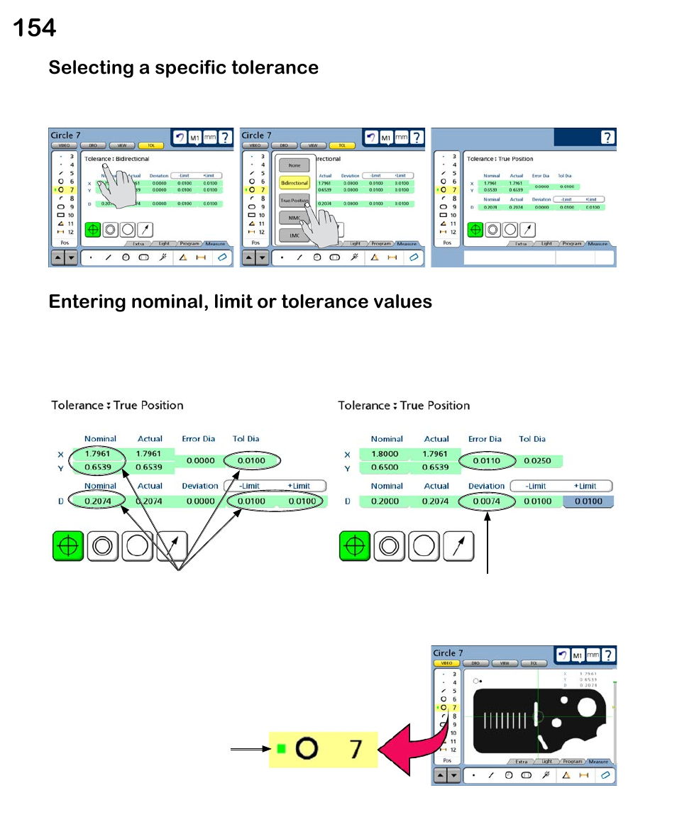 Selecting a specific tolerance, Entering nominal, limit or tolerance values | HEIDENHAIN ND 1300 VED and Crosshair Systems User Manual | Page 174 / 331