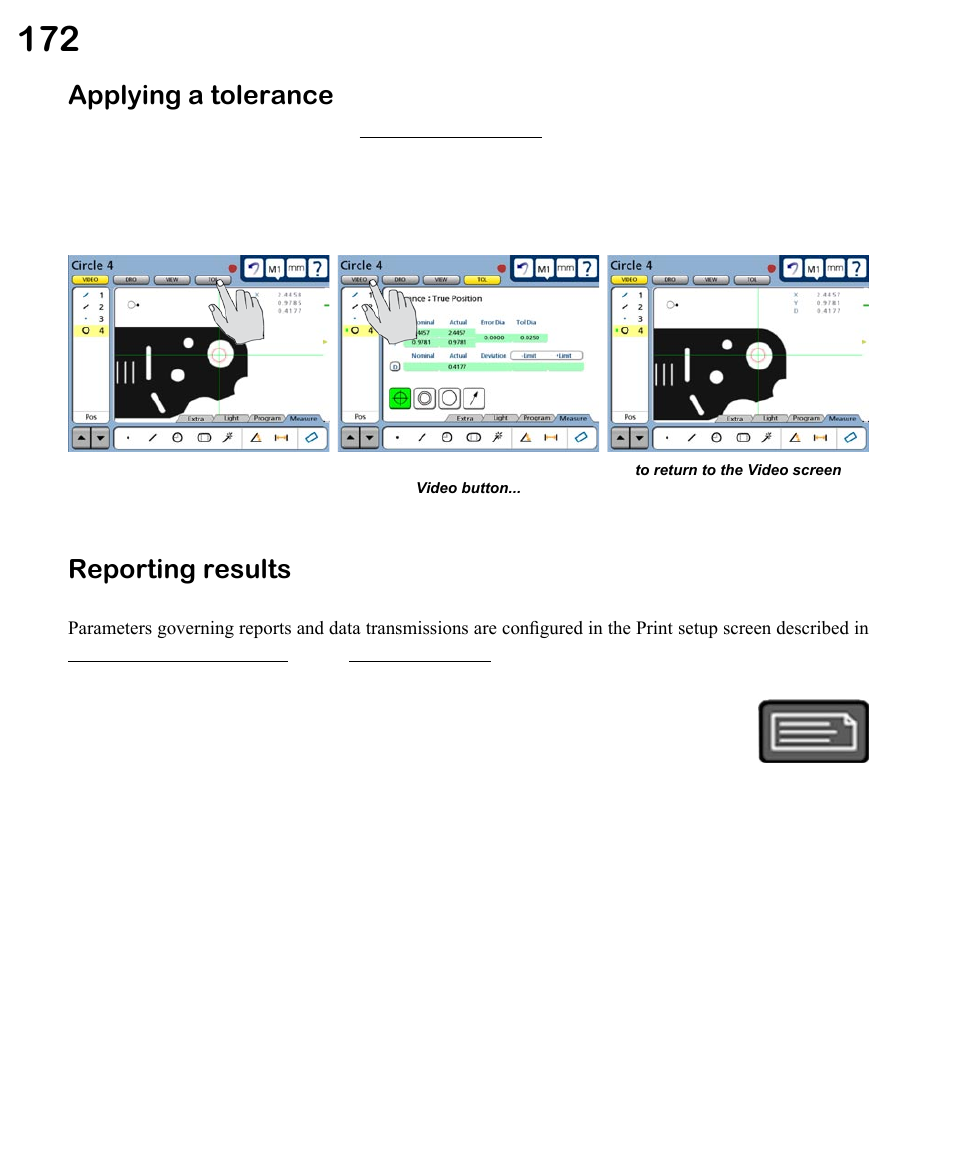 Applying a tolerance, Reporting results | HEIDENHAIN ND 1300 VED and Crosshair Systems User Manual | Page 192 / 331