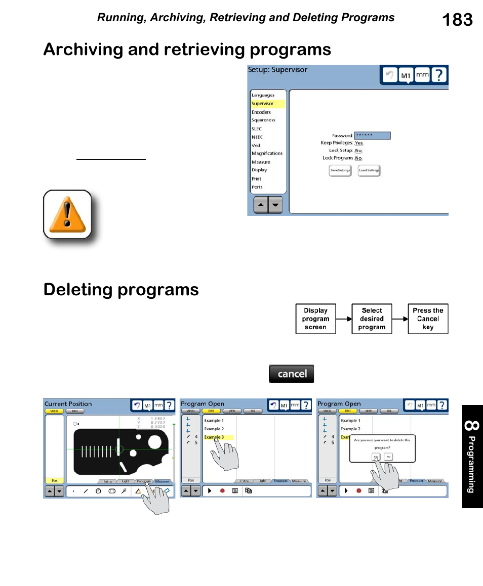 Archiving and retrieving programs, Deleting programs | HEIDENHAIN ND 1300 VED and Crosshair Systems User Manual | Page 203 / 331
