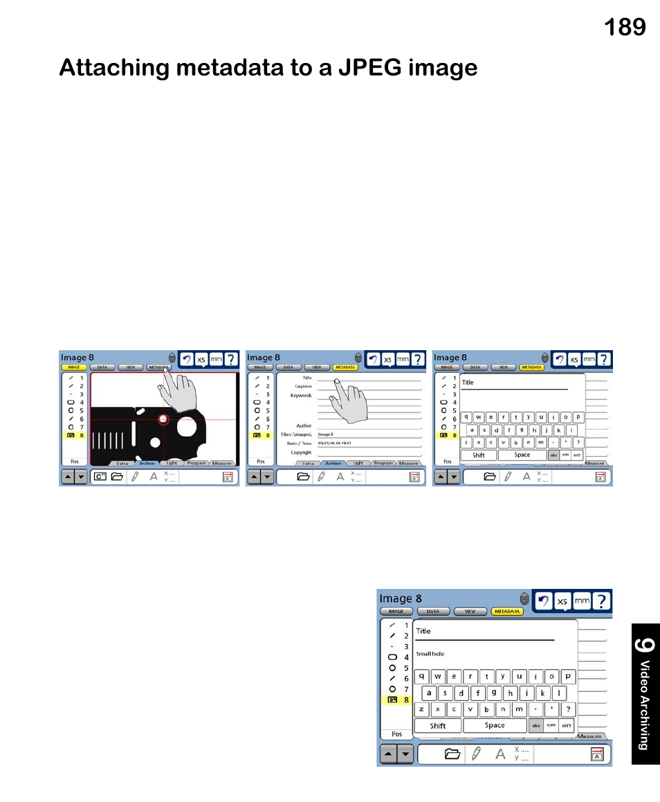 Attaching metadata to a jpeg image | HEIDENHAIN ND 1300 VED and Crosshair Systems User Manual | Page 209 / 331