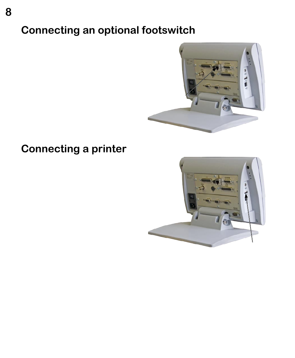 Connecting an optional footswitch, Connecting a printer | HEIDENHAIN ND 1300 VED and Crosshair Systems User Manual | Page 28 / 331