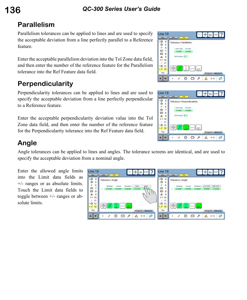 Parallelism, Perpendicularity, Angle | HEIDENHAIN ND 1300 OED and Crosshair Systems User Manual | Page 154 / 257