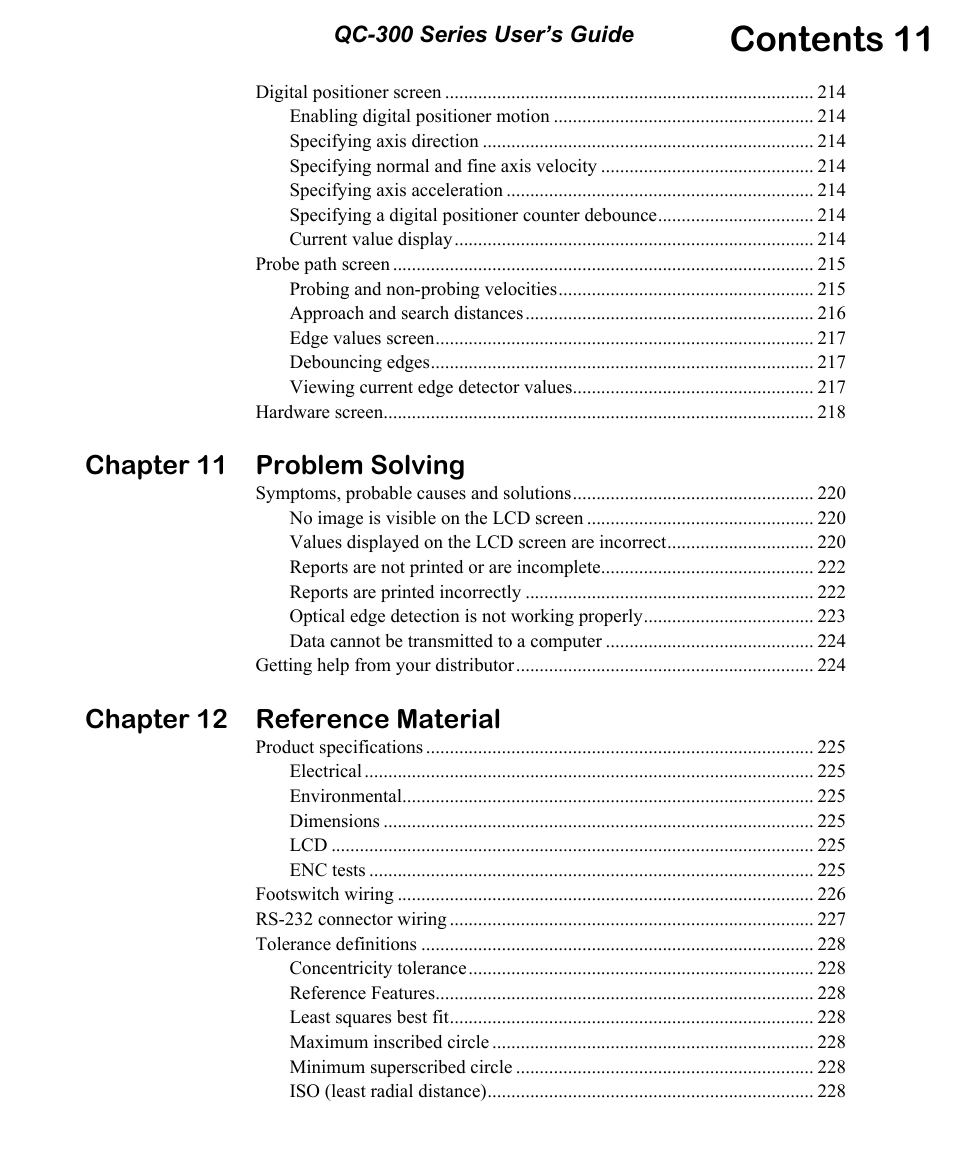 Contents 11, Chapter 11 problem solving, Chapter 12 reference material | HEIDENHAIN ND 1300 OED and Crosshair Systems User Manual | Page 17 / 257