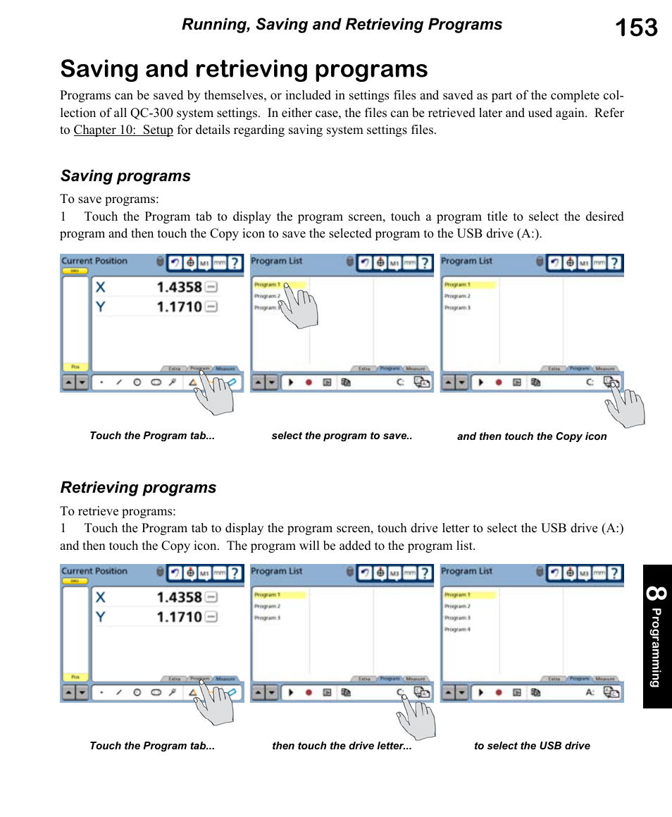 Saving and retrieving programs | HEIDENHAIN ND 1300 OED and Crosshair Systems User Manual | Page 171 / 257