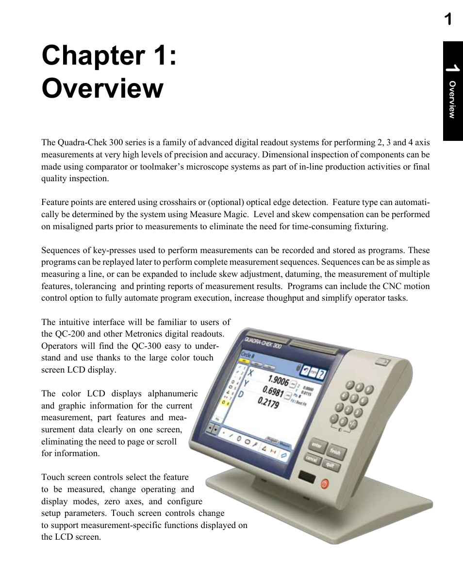 Chapter 1: overview | HEIDENHAIN ND 1300 OED and Crosshair Systems User Manual | Page 19 / 257