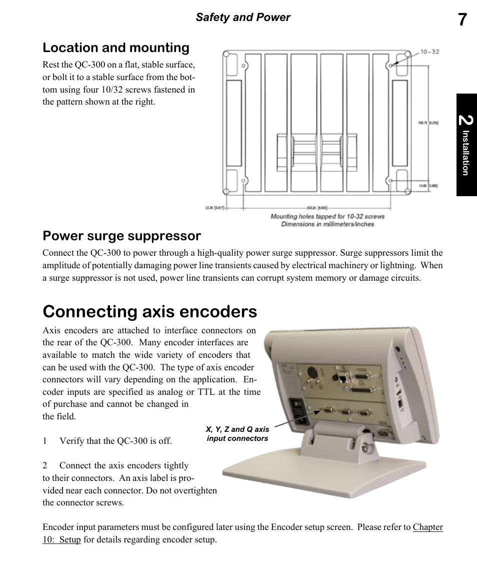 Connecting axis encoders, Location and mounting, Power surge suppressor | HEIDENHAIN ND 1300 OED and Crosshair Systems User Manual | Page 25 / 257