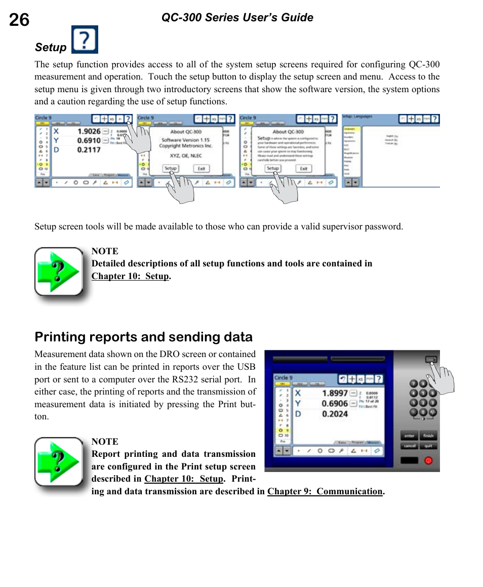 Printing reports and sending data | HEIDENHAIN ND 1300 OED and Crosshair Systems User Manual | Page 44 / 257