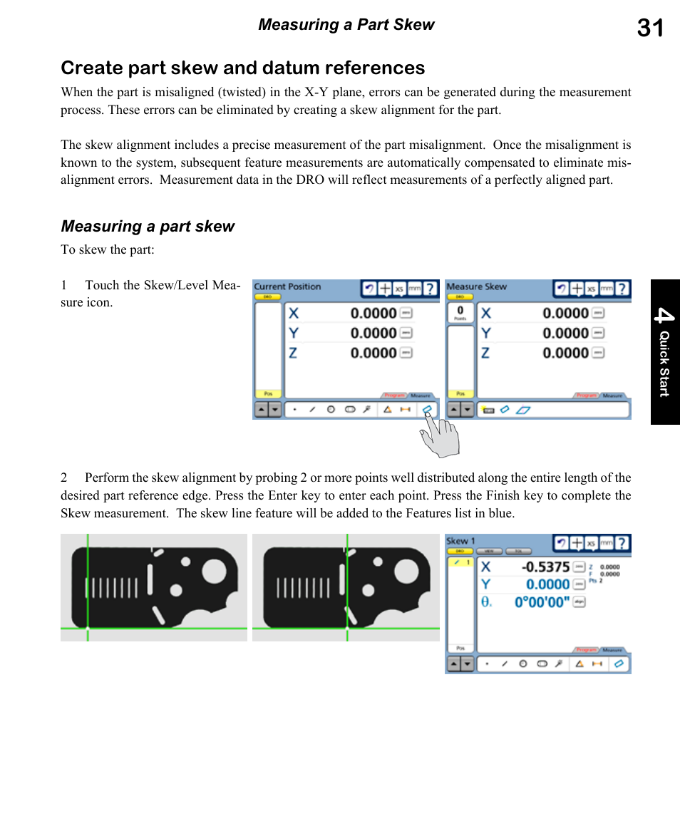 Create part skew and datum references | HEIDENHAIN ND 1300 OED and Crosshair Systems User Manual | Page 49 / 257