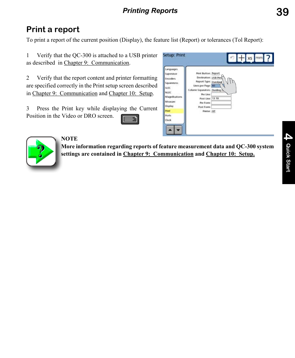 Print a report | HEIDENHAIN ND 1300 OED and Crosshair Systems User Manual | Page 57 / 257