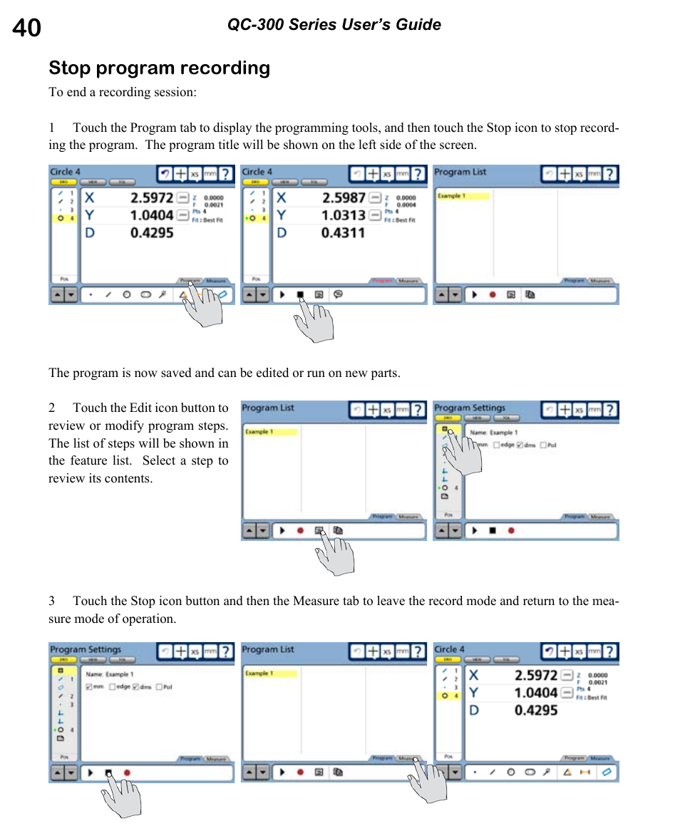 Stop program recording | HEIDENHAIN ND 1300 OED and Crosshair Systems User Manual | Page 58 / 257