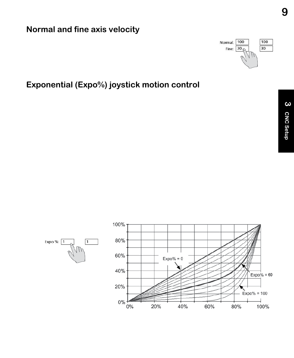 Normal and fine axis velocity, Exponential (expo%) joystick motion control | HEIDENHAIN ND 1300 CNC Setup User Manual | Page 17 / 54