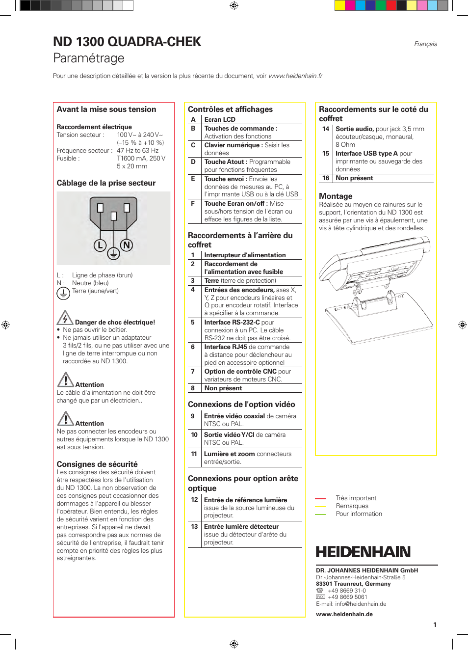 03_qrg_nd1300_fr, Nd 1300 quadra-chek, Paramétrage | HEIDENHAIN ND 1300 Quick Start User Manual | Page 15 / 92