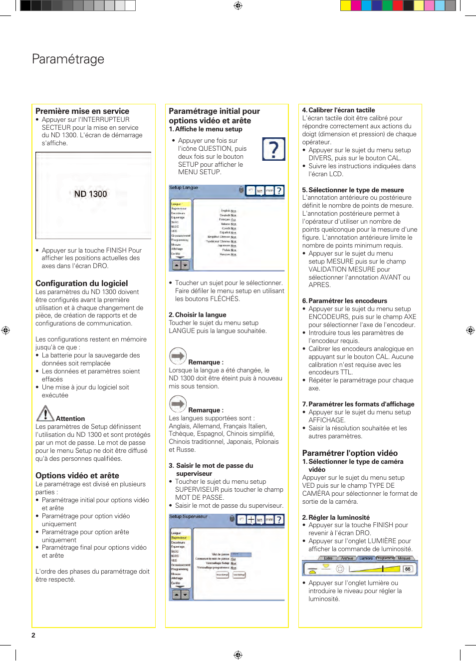 Paramétrage | HEIDENHAIN ND 1300 Quick Start User Manual | Page 16 / 92