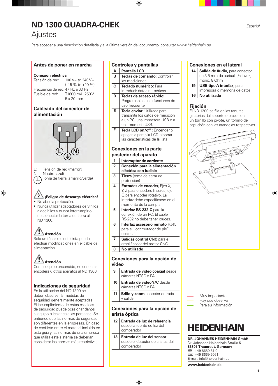 05_qrg_nd1300_es, Nd 1300 quadra-chek, Ajustes | HEIDENHAIN ND 1300 Quick Start User Manual | Page 27 / 92