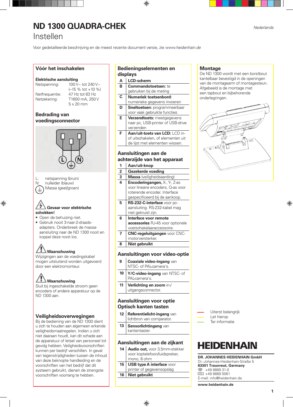 07_qrg_nd1300_nl, Nd 1300 quadra-chek, Instellen | HEIDENHAIN ND 1300 Quick Start User Manual | Page 39 / 92