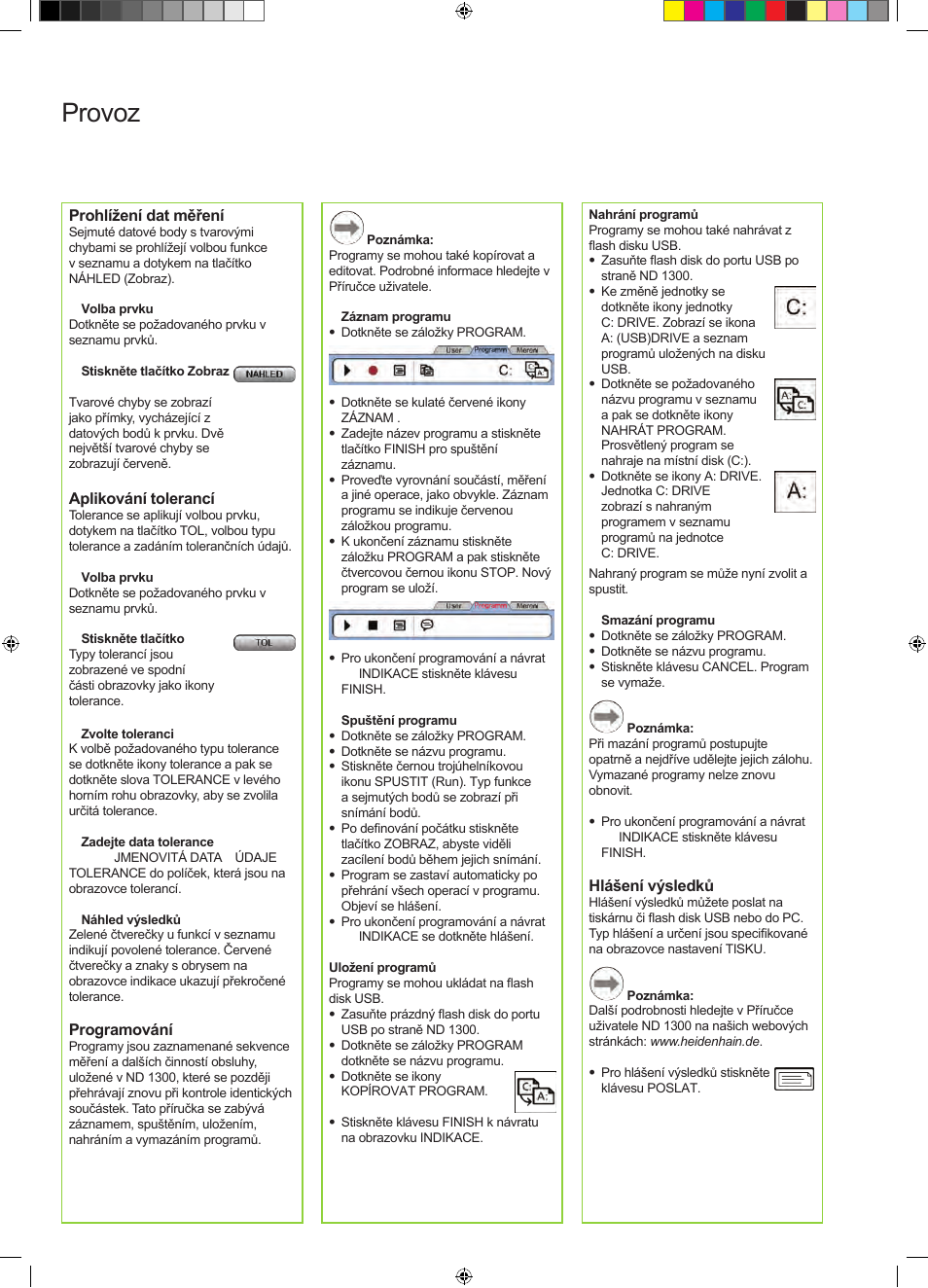 Provoz | HEIDENHAIN ND 1300 Quick Start User Manual | Page 50 / 92