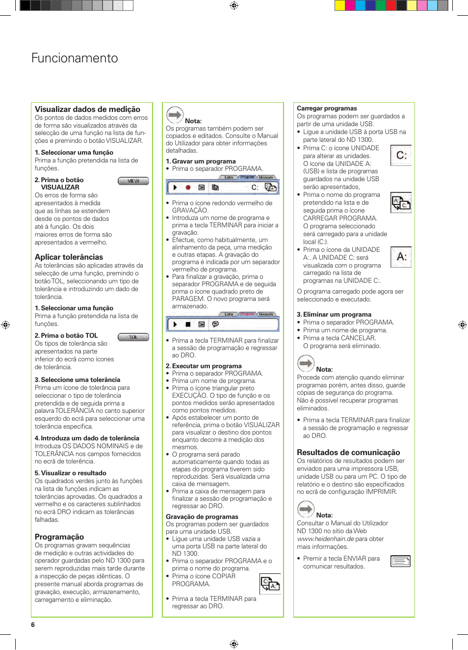 Funcionamento | HEIDENHAIN ND 1300 Quick Start User Manual | Page 56 / 92