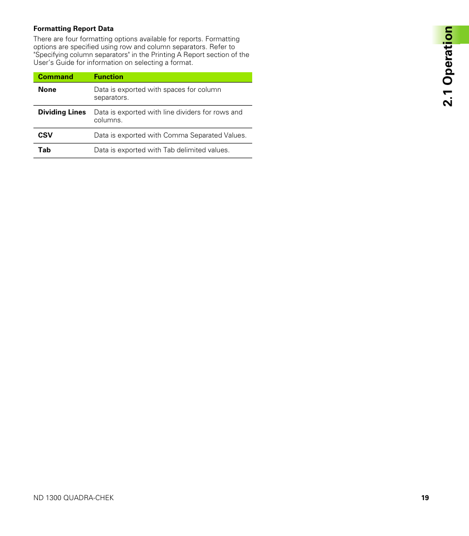 Formatting report data, 1 oper ation | HEIDENHAIN ND 1300 Addendum User Manual | Page 19 / 36