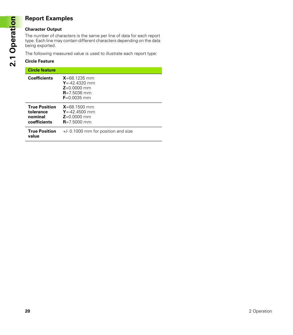 Report examples, Character output, 1 oper ation | HEIDENHAIN ND 1300 Addendum User Manual | Page 20 / 36