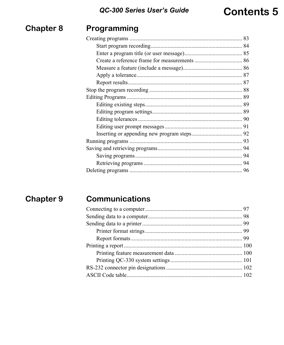 Contents 5, Chapter 8 programming, Chapter 9 communications | HEIDENHAIN ND 1400 User Manual | Page 10 / 179