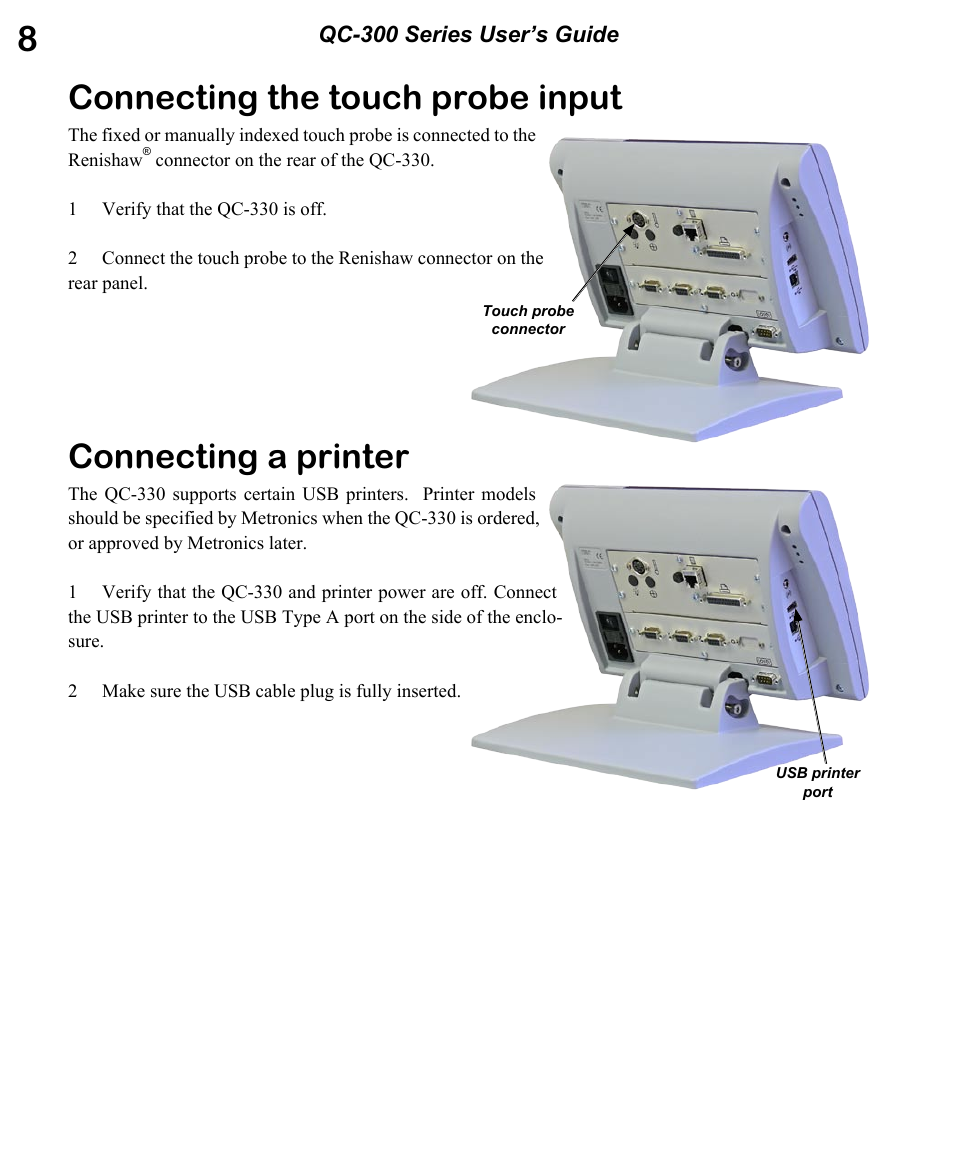 Connecting the touch probe input, Connecting a printer | HEIDENHAIN ND 1400 User Manual | Page 22 / 179