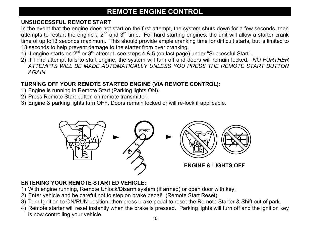 Unsuccessful remote start, Remote engine control | Crimestopper Security Products CS-2016FM User Manual | Page 10 / 21