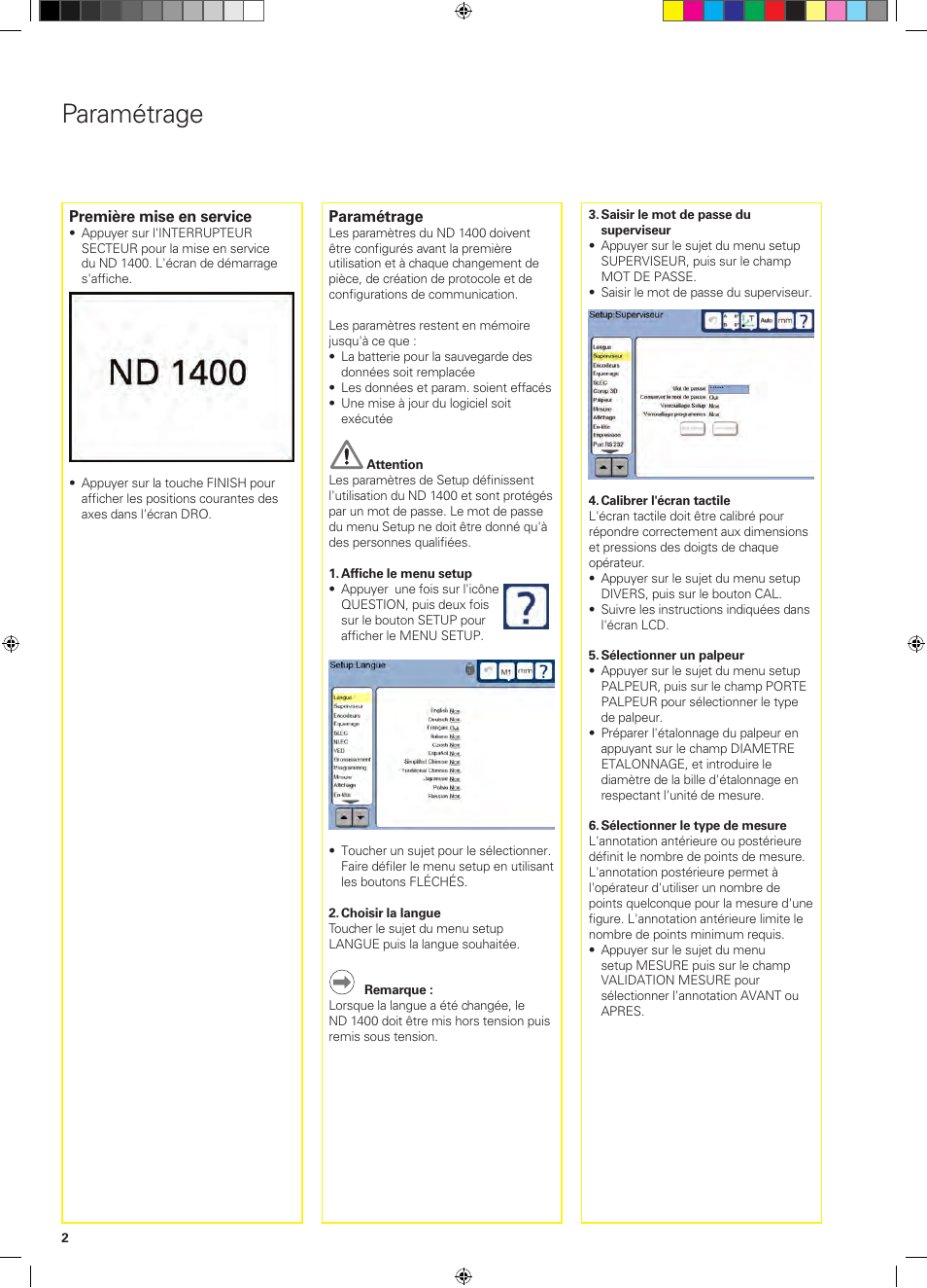 Paramétrage | HEIDENHAIN ND 1400 Quick Start User Manual | Page 16 / 96
