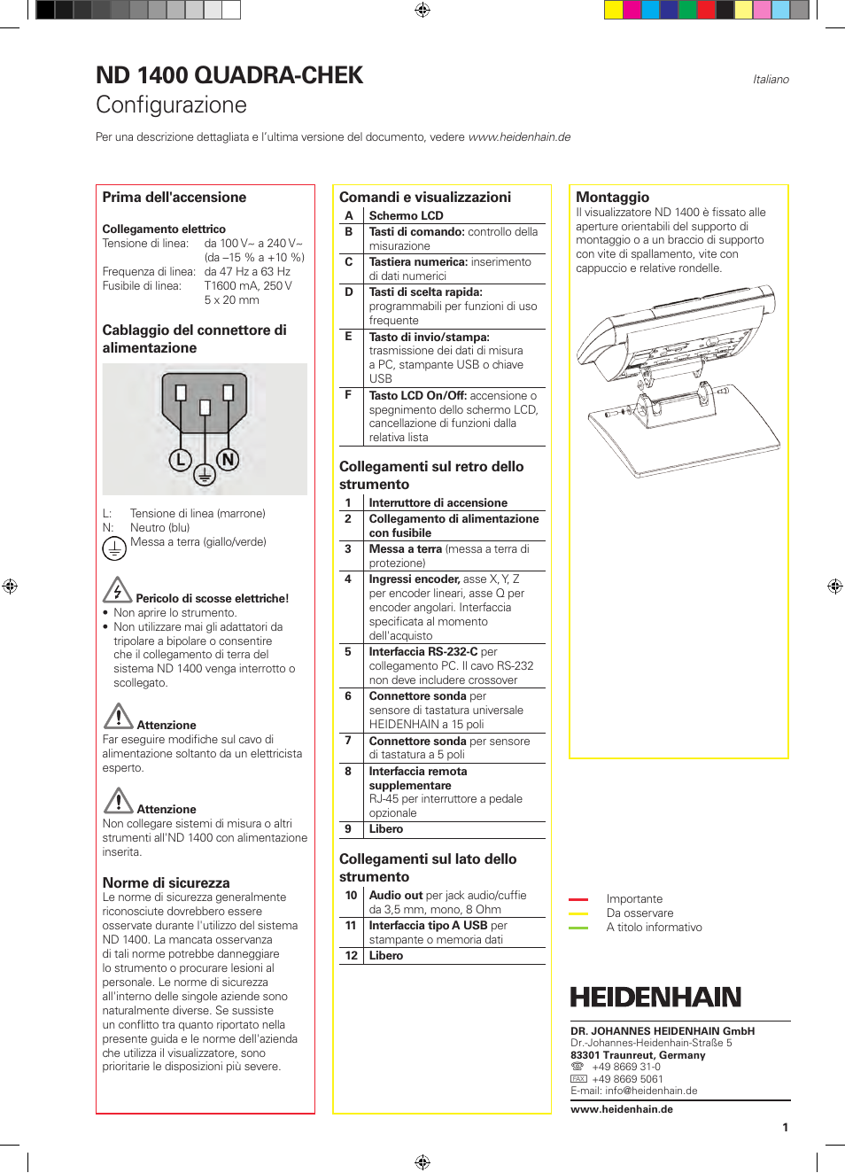 04_qrg_nd1400_it, Nd 1400 quadra-chek, Configurazione | HEIDENHAIN ND 1400 Quick Start User Manual | Page 21 / 96