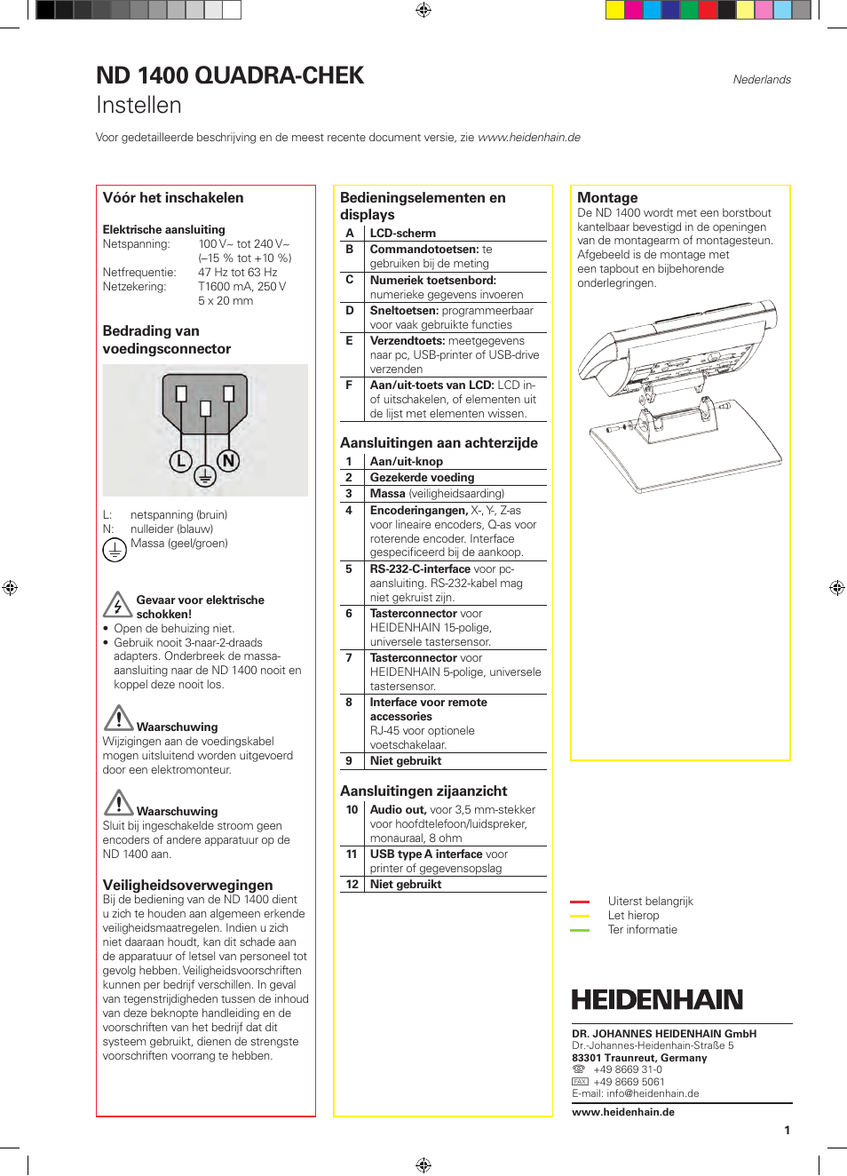 07_qrg_nd1400_nl, Nd 1400 quadra-chek, Instellen | HEIDENHAIN ND 1400 Quick Start User Manual | Page 39 / 96