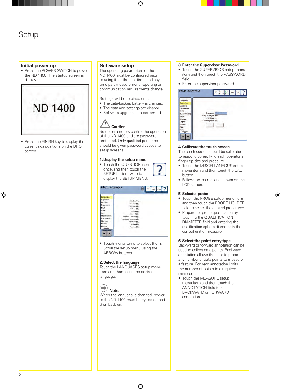 Setup | HEIDENHAIN ND 1400 Quick Start User Manual | Page 4 / 96