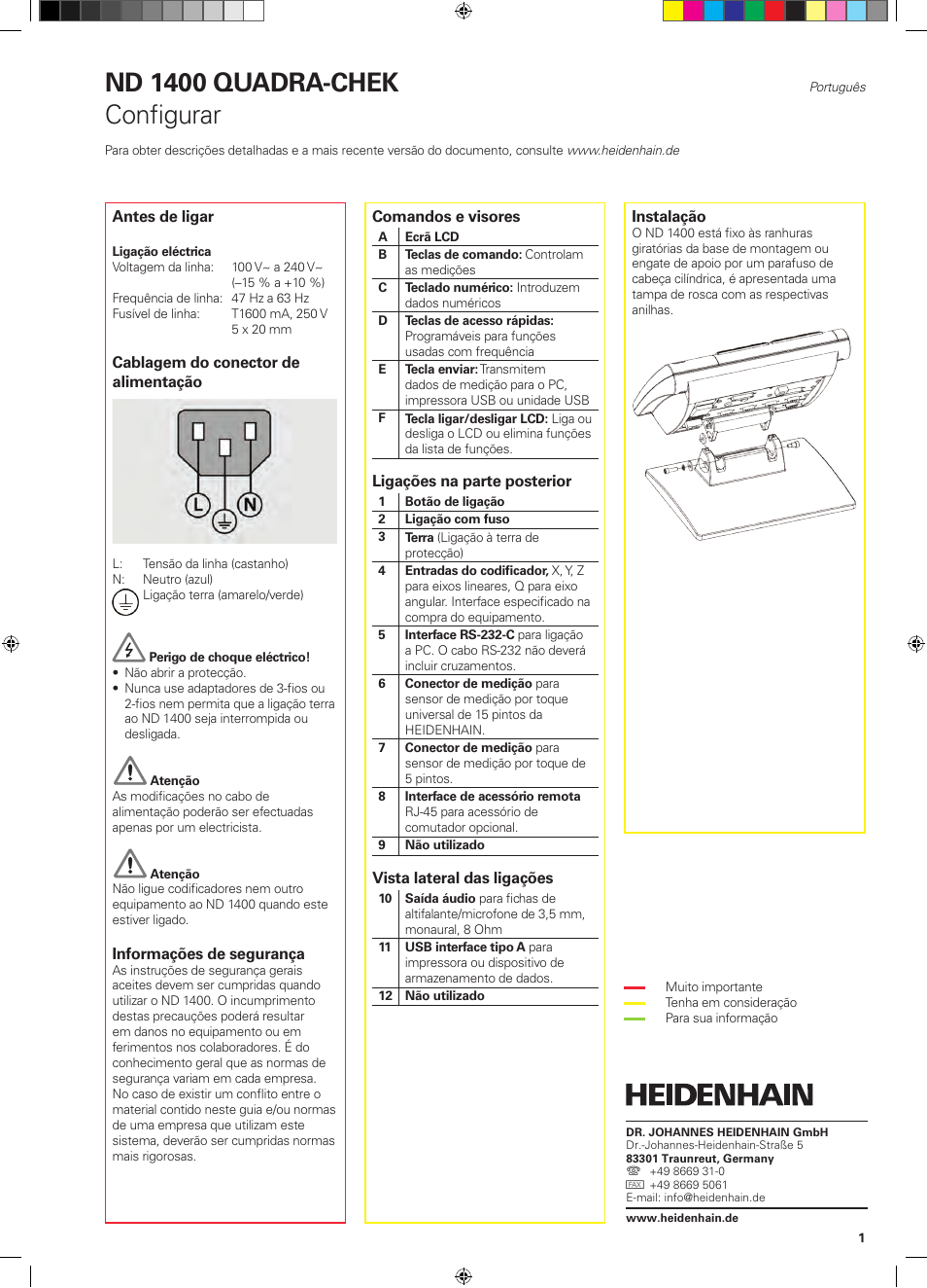 09_qrg_nd1400_pt, Nd 1400 quadra-chek, Configurar | HEIDENHAIN ND 1400 Quick Start User Manual | Page 51 / 96