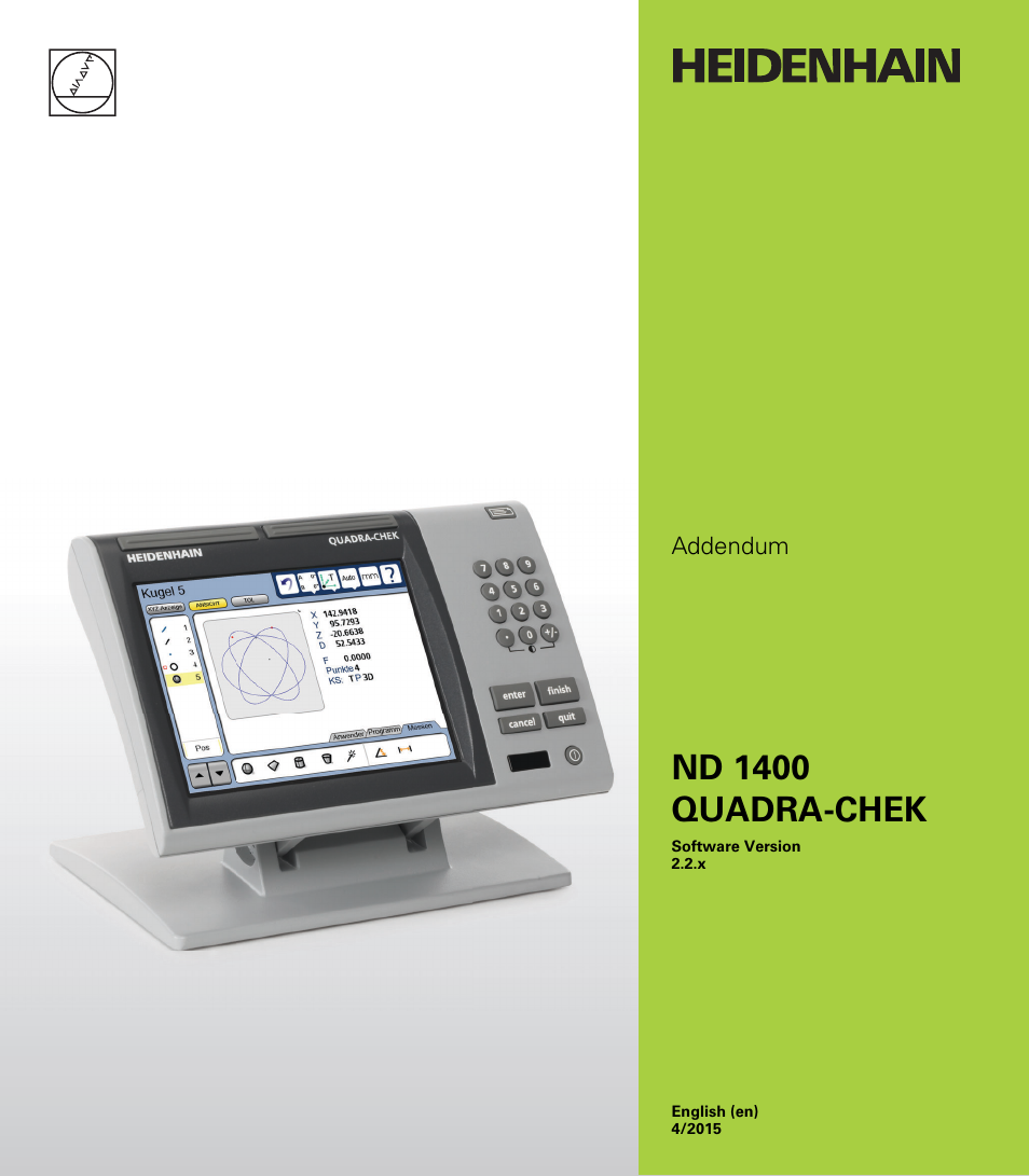 HEIDENHAIN ND 1400 Addendum User Manual | 36 pages
