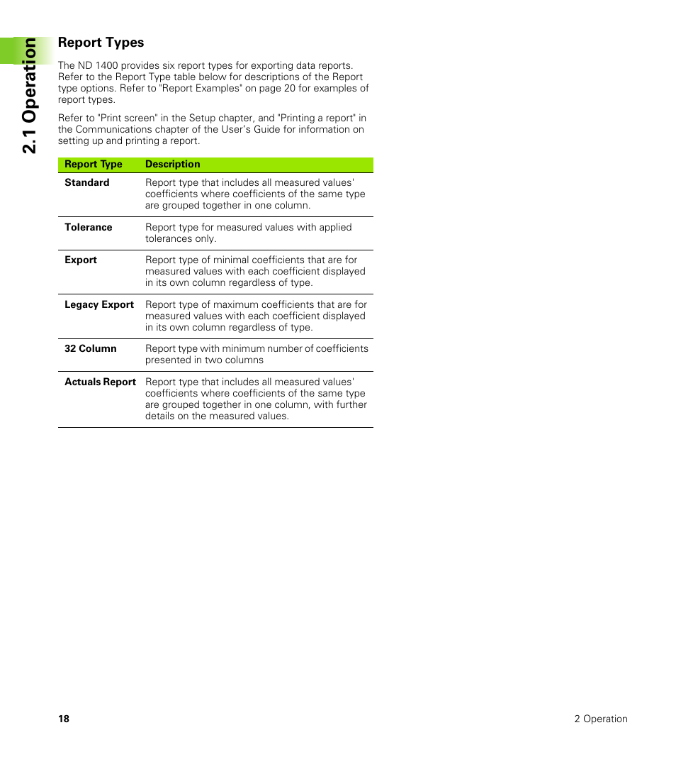 Report types, 1 oper ation | HEIDENHAIN ND 1400 Addendum User Manual | Page 18 / 36