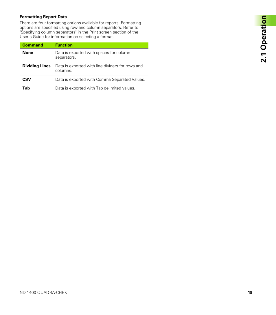 Formatting report data, 1 oper ation | HEIDENHAIN ND 1400 Addendum User Manual | Page 19 / 36