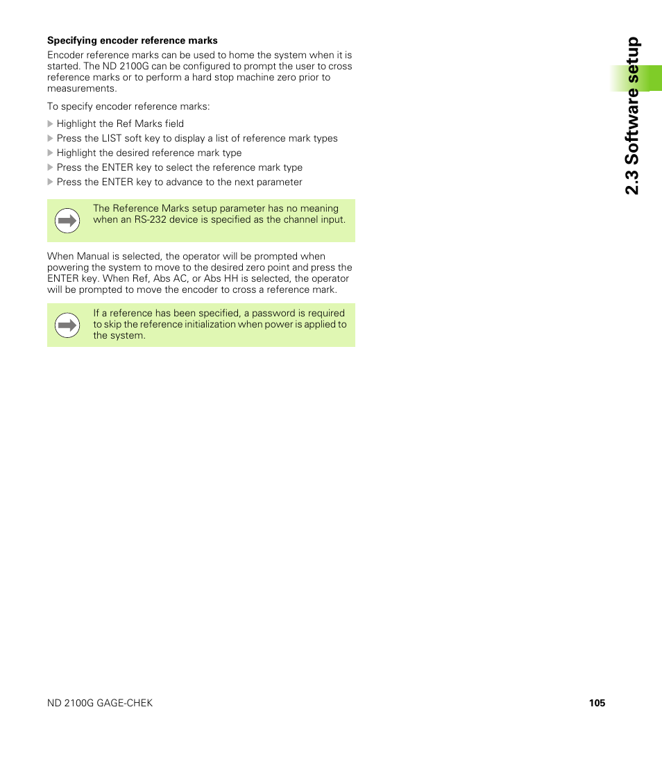 Specifying encoder reference marks, 3 s o ft wa re s e tu p | HEIDENHAIN ND 2100G User Manual | Page 105 / 279