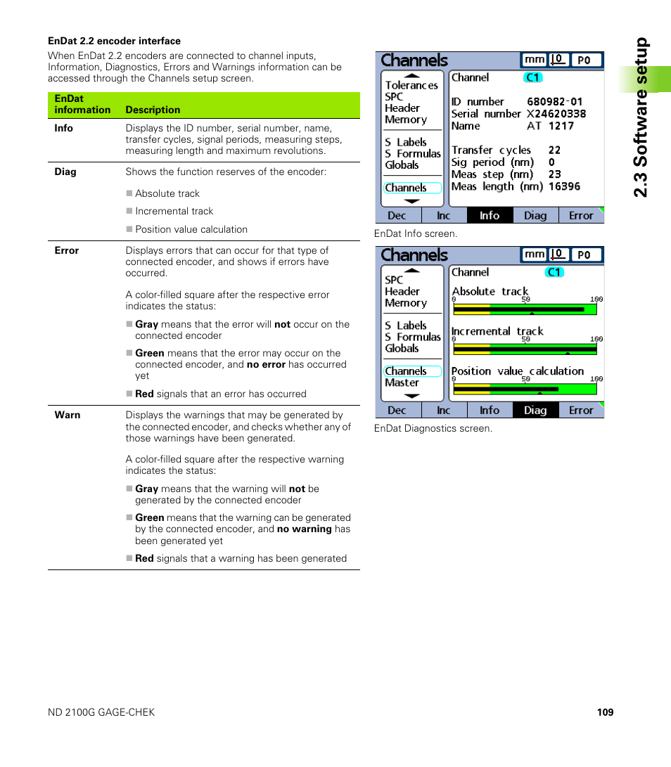 Endat 2.2 encoder interface, 3 s o ft wa re s e tu p | HEIDENHAIN ND 2100G User Manual | Page 109 / 279