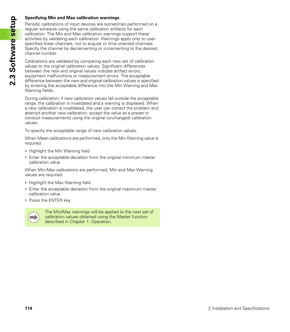 Specifying min and max calibration warnings, 3 s o ft wa re s e tu p | HEIDENHAIN ND 2100G User Manual | Page 114 / 279