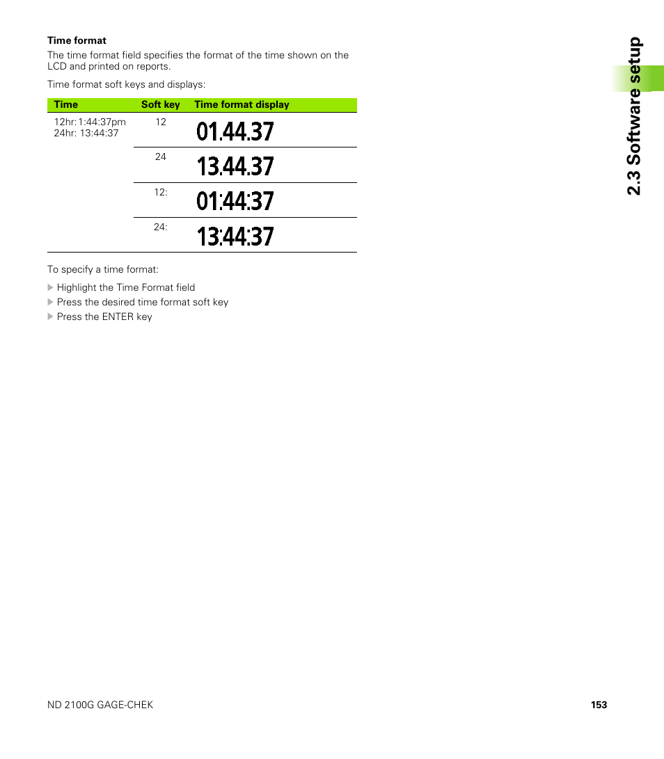 Time format, 3 s o ft wa re s e tu p | HEIDENHAIN ND 2100G User Manual | Page 153 / 279