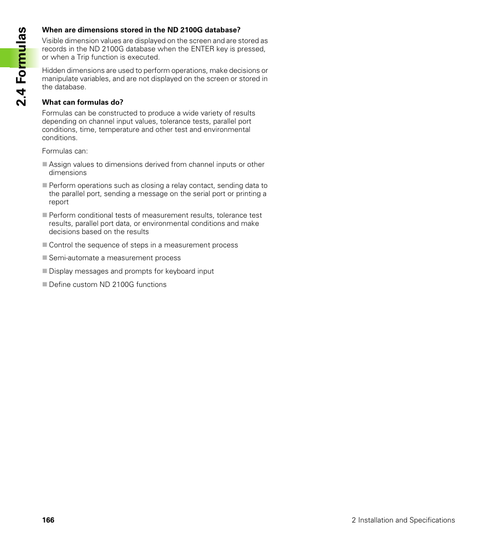 What can formulas do, 4 f o rm ulas | HEIDENHAIN ND 2100G User Manual | Page 166 / 279