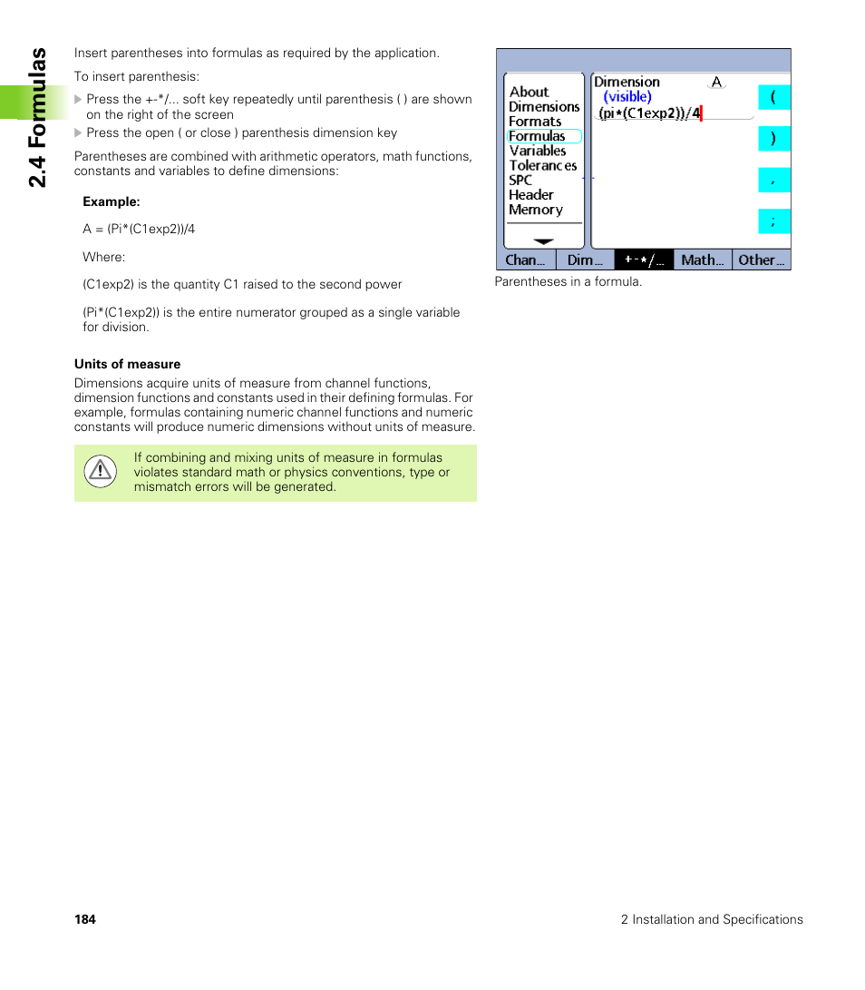 Units of measure, 4 f o rm ulas | HEIDENHAIN ND 2100G User Manual | Page 184 / 279